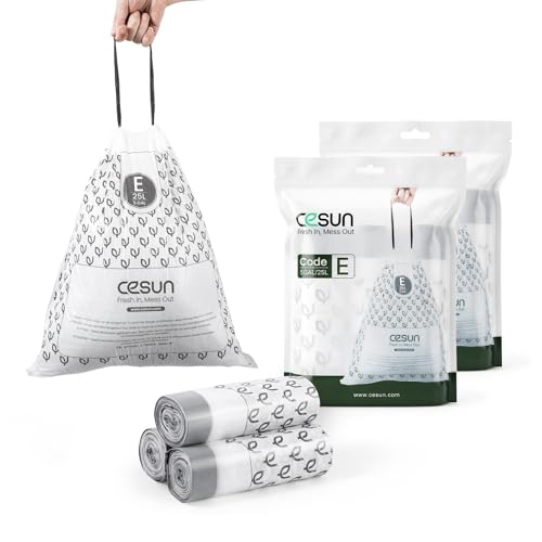 Image of Cesun Code E Drawstring Trash Bags 90 Count, Pre Cut 5 Gallon / 25 Liter Small Trash Can Liners, White