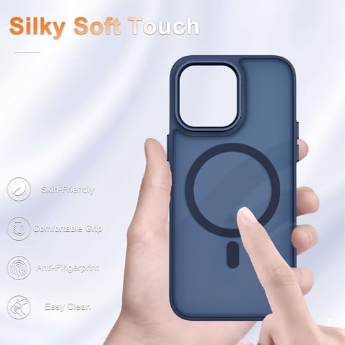 Image of YENAPOON for iPhone 13 Pro Case, Matte Magnetic Phone Case, Navy Blue | Fit for Magsafe, Screen Protector Included, Translucent Frosted Slim Shockproof Protective Cover