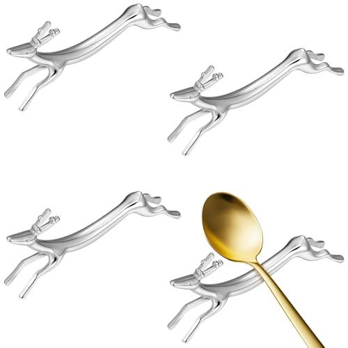 VALICLUD Soportes de Aleación para Cubiertos y Palillos, 4 Piezas Forma de Ciervo Plateado, Porta Cubiertos Cocina y Accesorios para Fotografía