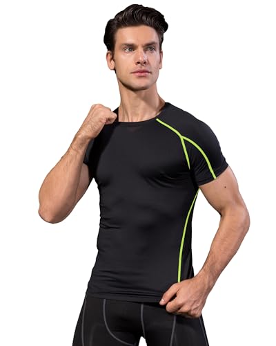 Camiseta masculina atlética de compressão elástica de manga curta para corrida, treino, secagem rápi