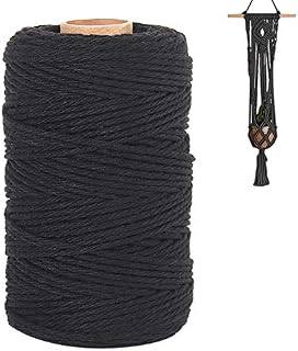 Macrame Cord 328 Feet, Twisted 3mm Thick Macrame String Cotton Cord for Plant Hangers, Wall Hangings, Knitting and DIY Craft Decorative Projects (Black)