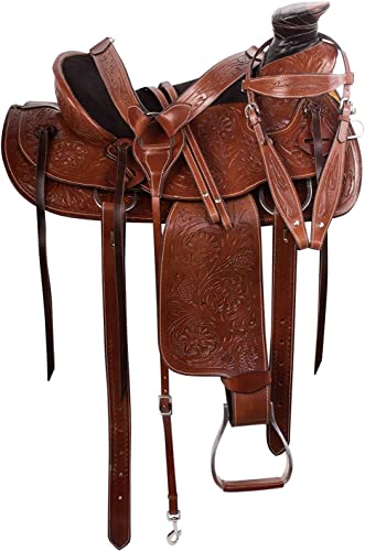 Equitack Wade Tree A Fork Premium Western Leather Roping Ranch Work Horse Saddle Tack, Headstall, Breastplate & Reins (Leather, 17.5 Inches Seat) #TOP7