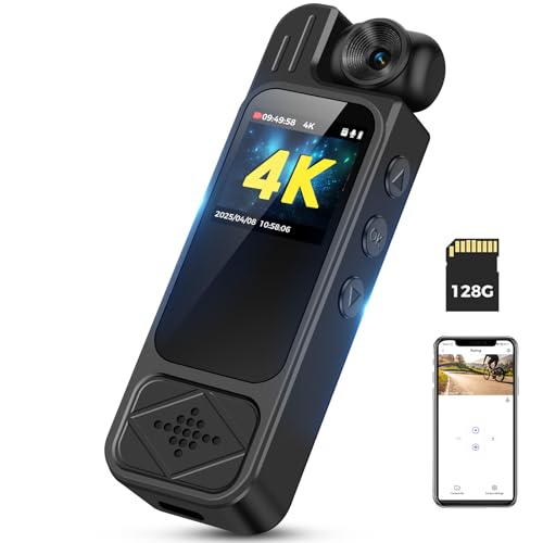 4K Body Camera with Audio and Video Recording: WiFi Body Cam with 180° Rotating Lens, Night Vision 7Hr Battery Bodycam, Wearable Pocket Camera Camcorder for Work, Travel, Fishing, Pet Walking, Outdoor