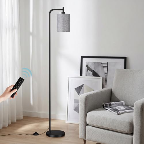 Image of Ziisee 64 inch Floor Lamp for Living Room with Remote Control, Grey Shade with Black Pole, Dimmable Tall Lamps for Bedroom Office Corner, 9W LED Bulb Included
