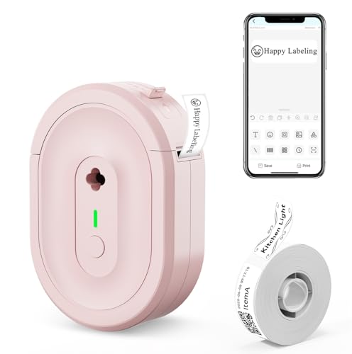 Image of N12 Label Maker Machine with 1 Tape Bluetooth Label Printer, Pink | Portable Mini Label Machine with waterproof label Tape, Creative Templates for School,Home,Kitchen,Office Oragnization