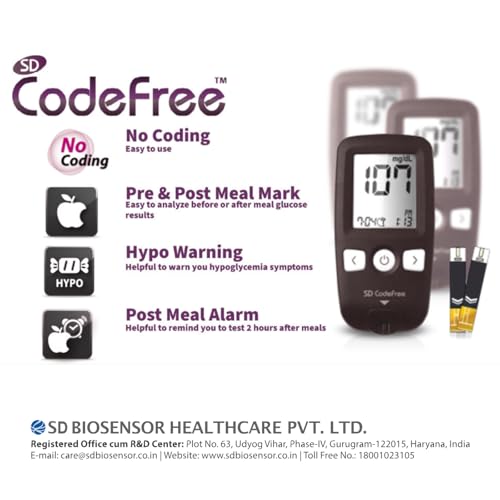 Image of SD Codefree Blood Sugar Monitor - Complete Diabetes Testing Kit with Glucose Monitor, 100 Test Strips, 100 Ultra Biosensor Safety Lancets & Case - Code-Free Blood Glucose Monitors for Accurate Diabetic Monitoring