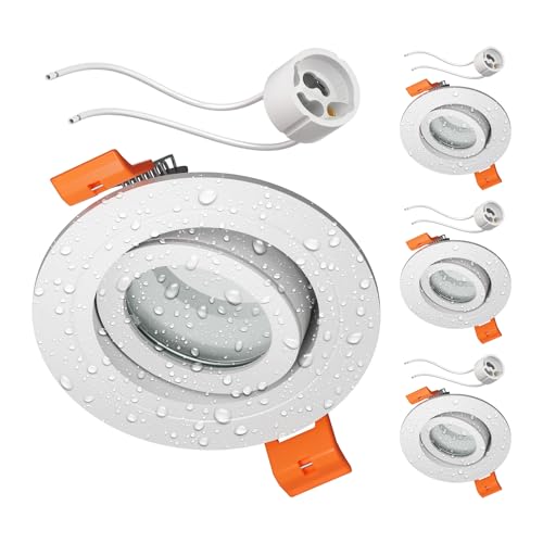 ledscom.de 4 pièces cadre d'encastrement au plafond ERID pour salle de bain, pièce humide, salle de bain, IP44, rond, pivotant, blanc mat incl. douille GU10