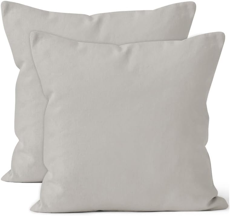 Encasa - Juego de 2 fundas de almohada de algodón, 16 x 16 pulgadas (15.7 x 15.7 in), color gris claro, sin relleno, fundas de almohada cuadradas