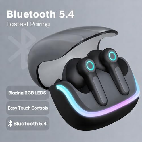 Image of iFAST IF-401 True Wireless Stereo Gaming Earbuds, Quad Mic ENC for Clear Calls, Bluetooth 5.4, Low Latency Gaming, RGB LED, Type-C Fast Charge, 7H /60H Playtime, IPX5 | Black