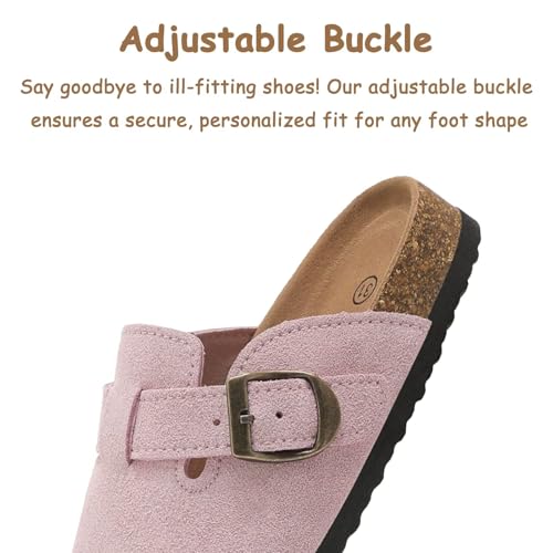 Image of Kids Suede Clogs Boys Girls Mules Cork Genuine Leather Sandals with Adjustable Buckle Slippers Potato Shoe Indoor Outdoor Slip On Slide for Big Kids