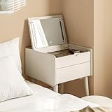 YESWOOD Small Vanity Desk with LED Mirror, Solid Oak Wood Flip-top Design Dressing Table, Vintage Dressing Table Vanity Desk for Corner, White, 20' D x 18.5' W x 32' H