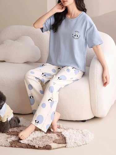 Image of Louis Luxe Womens Korean Night Dress || Full Pyjama Set || Korean Nightsuit || Women Nightwear ||Round Neck Full Sleeve Nightsuit || Loungewear || Everyday Nightdress