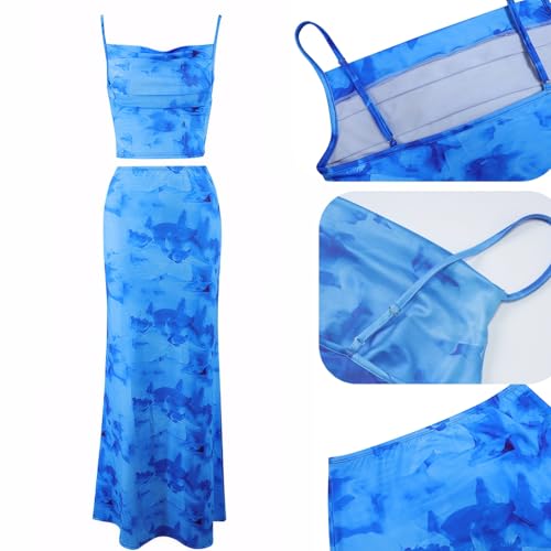 Image of Women High Stretchy Adjustable Strap Backless Floral Two Piece Maxi Skirt Set Summer Outfits 2026