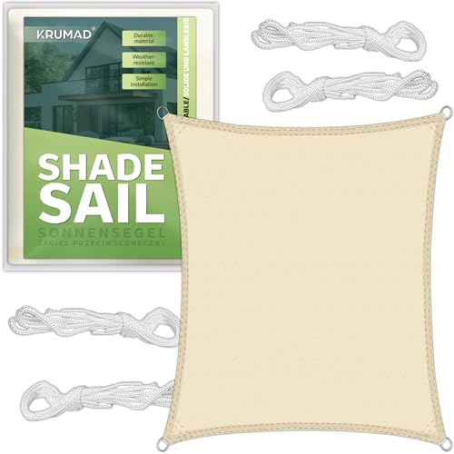 KRUMAD Sonnensegel Rechteckig 3m x 4m, Beige, UV-Schutz, Wasserdicht, Wetterfest, für Garten, Balkon & Terrasse, Atmungsaktives HDPE 160 g/m², inkl. 4 Befestigungsseile