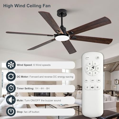 Image of BOOMJOY 60 Inch Black Outdoor Ceiling Fans with Lights and Remote, Dimmable 6 Blade Large Outdoor Ceiling Fans for Patios, Indoor Ceiling Fan with Light for Bedroom Living Room