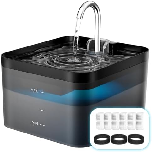 PawPoll Katzenbrunnen, 2,2L Trinkbrunnen für Katze, Super Leiser, Leicht zu Reinigen, Wasserbrunnen für Katzen mit LED und Aktivkohlefilter, BPA Frei, 6 Filter + 3 Schaumstofffilte