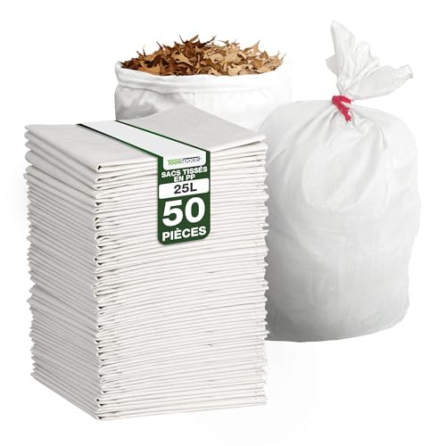 ToolSpace Sac à Gravats PP Tissé, 50×85 cm en Polypropylène 50x Sac Chantier pour Gravier Sable Feuilles Déchets de Construction Jardin - Réutilisable -...