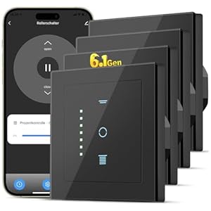 SMARTERCURRY WLAN Rollladenschalter [6.1Gen], Smart LED Jalousien Schalter mit Timer, Kindersicherung, Rollladensteuerung kompatibel mit Echo Alexa/Google, 4 Stück | Schwarz