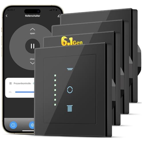 SMARTERCURRY Interruttore per tapparelle WLAN [6.1Gen], Interruttore intelligente per tapparelle con timer, Sicurezza bambini, Controllo tapparelle compatibile con Alexa/Google, 4 pezzi | Nero
