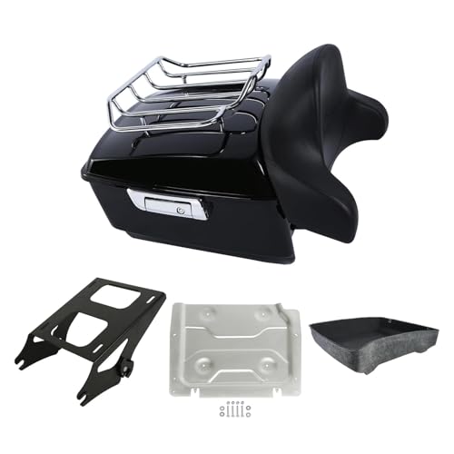 PEGSTREAMLINER Vivid Black King Tour Luggage Trunk Backrest Two Up Mounting Rack Plate Fit for Harley Touring 2014-2025 Electra Glide CVO Street Road Glide Road King