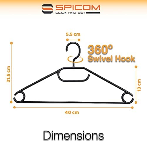 SPICOM Black Swivel Hook Plastic Hangers Coat rack for suit and costume non-slip surface and trouser bar Durable Space-Saving Ideal for all Adult Clothes Standard Use 360° (20)
