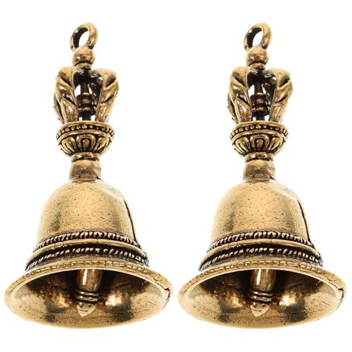TOKIDNY 2 Piezas Conjunto de Campanas de Latón Vintage para Llavero Campanillas de Cobre Artesanal Decorativas Colgantes para Llaves y Regalos Budistas