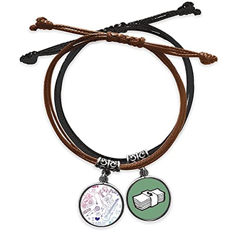 Cadena de cuero ajustable pulsera cuerda de mano con ilustración de música para melómanos