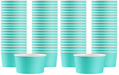 Image of Restaurantware Coppetta 8 Ounce Dessert Cups, 50 Disposable Ice Cream Cups - Lids Sold Separately, Sturdy, Turquoise Paper FroYo Bowls, Striped, For Hot And Cold Foods, Perfect For Gelato (Pack of 2)