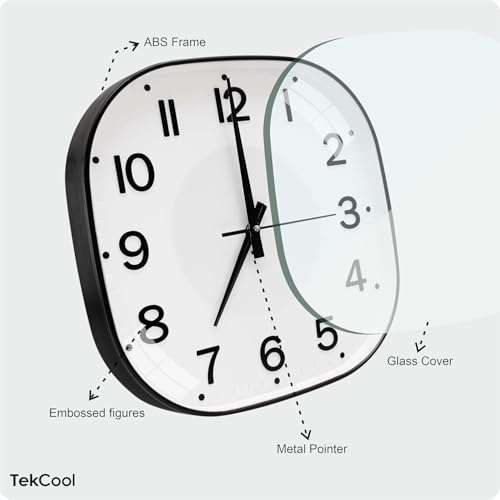 Image of TEKCOOL Plastic Analogue Wall Clock 12 inch Silent Quartz Decorative Wall Clock Non-Ticking Classic Clock Battery Operated Round Easy to Read for Room /Home /Kitchen /Bedrom /Office /School.White black-