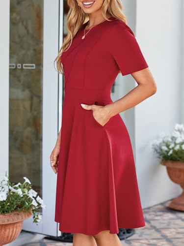 Image of YIOYOLA Fit and Flare Work Dresses for Women Business Casual Office Church Cocktail Party Aline Dress with Pockets