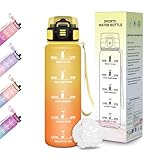 Motswedi Borraccia Bambini, 500ml Senza BPA, Design della serratura a prova di perdite, Borraccia Motivazionale, Con marca temporale, per Scuola, Sport e Trekking - Ambra&Arancio