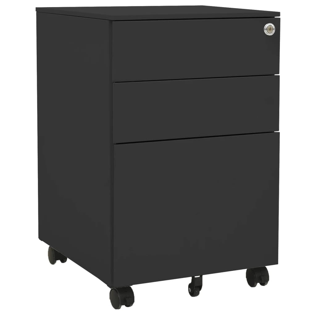 Aktenschrank mit Rollen Anthrazit 39x45x60 cm Stahl Büroschrank 3 Schubladen mit Schloss Hängestangen Büroorganisation Schreibtischunterbau