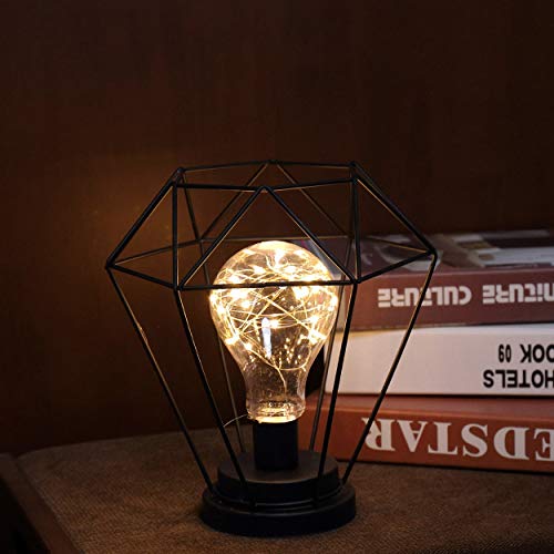 Lámpara de Mesa de Alambre de Metal Negro, Canasta de Hierro Moderna, Estilo Jaula, luz Nocturna, mesita de Noche Retro, Luces de Soporte, mesita de Noche para Dormitorio, Sala de Estar