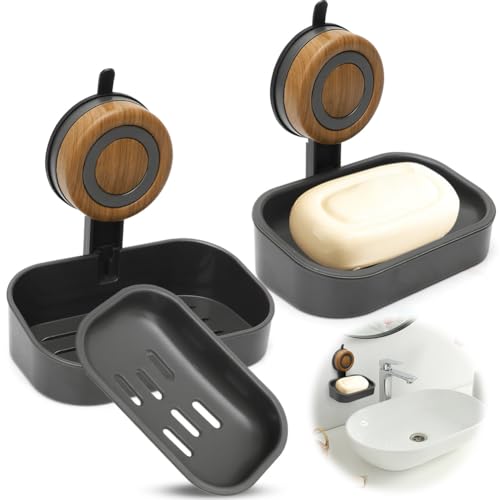 2 Piezas Jabonera con Ventosa, Soporte de Jabón Sin Taladro, Montaje en Pared, Autodrenante, Para Ducha Baño Cocina, Resistente al Agua, Desmontable, Porta-Esponja, Decoración Hogar