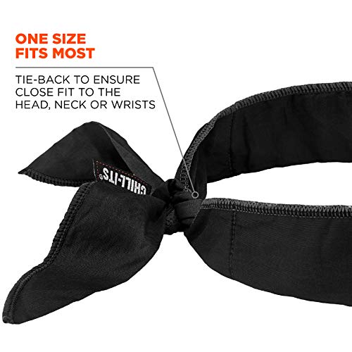 Image of Ergodyne Chill-Its 6702 Cooling Bandana, Evaporative Polymer Embedded Material for Cooling Relief Black, 1 Count (Pack of 2)
