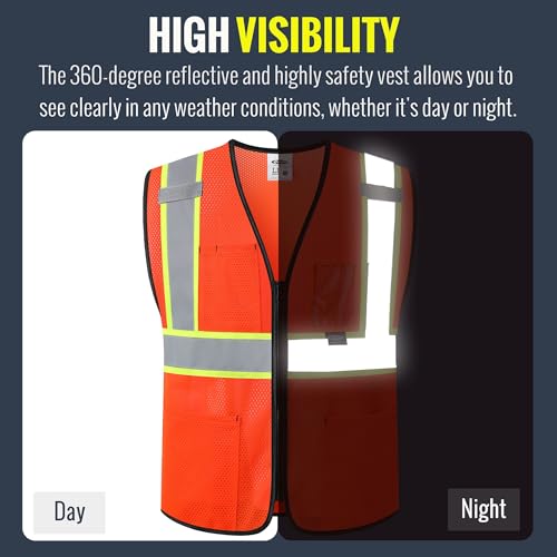 Image of JKSafety Safety Vest for men women Hi Vis Vest with Pockets and Zipper High Visibility Meet ANSI Standard(BX310