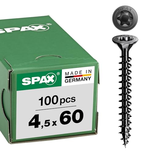 Spax Vis universelle, tête fraisée, noire, T-STAR plus, filetage complet (4,5 x 60 mm, 100 pièces)