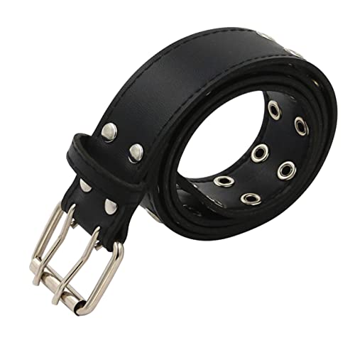 1Pc Fashionable Punk Style Artificial Belt for Men Versatile Black Waistband with Pin Buckle for Leisure Appointments and Outings