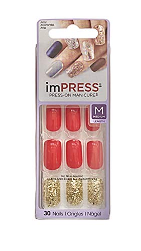 Kiss imPress Press-On Manicure Red Medium Length Nails Break Dawn (Ultra-Fit)