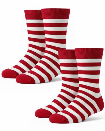 Syhood 2 Pairs Mens Dress Socks Fathers Day Combed Cotton Anti Odor Quick Dry Moisture Wicking Size 8-14 Crew Socks(Candy Cane Red White Stripe)