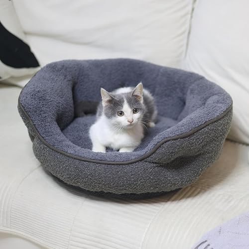 Small Dog Bed for Small Dogs, Cat Beds for Indoor Cats, Cute Round Dog Bed, Washable with Anti-Slip & Water-Resistant Bottom, Super Soft Pet Bed, Luxury Durable Puppy Bed Kitten Bed, Gray