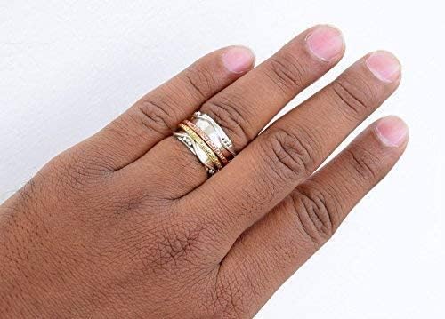 Avicrafts 925 Sterling Silver Spinner Ring for Women, Yoga Maditation Spin ring Two Tone Handmade Ring Worry Ring, Thumb Ring, Fidget Rings, Promise Ring Gift For Her