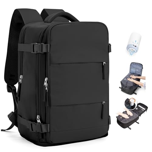 SEAFEW Zaino Sottovuoto da Viaggio con Pompa, Borsa da Cabina per Easyjet Bagaglio a Mano Impermeabile Lavoro e Scuola Trekking Casual Daypack per 15.6' laptop,K-Nero