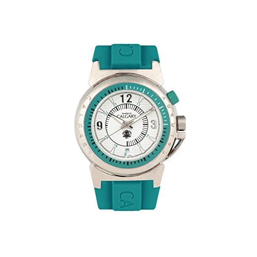 Relojes Calgary Monterosso Blue Time. Reloj clásico para Mujer con Correa de Goma Azul Turquesa con Esfera Plata, Blanco y Detalles en Azul.