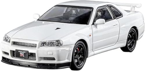 Image of 1:24 Nissan GT R34 Skyline Die-Cast Car Toy - Alloy Pullback Model with Lights, Sound & Opening Doors - Realistic Sports Car Toy for Kids & Collectors White