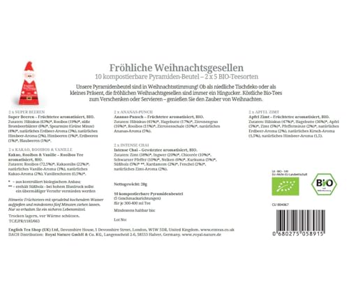 ETS - BIO Wintertee Box Fröhliche Weihnachtsgesellen, Tee Geschenk, Wichtelgeschenk, 10 Pyramidenbeutel
