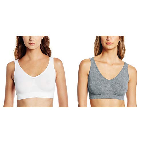 Hanes Women's Cozy Seamless Wire Free Bra, White, Small With Seamless Wire-Free Bra, Light Grey Heather, Small