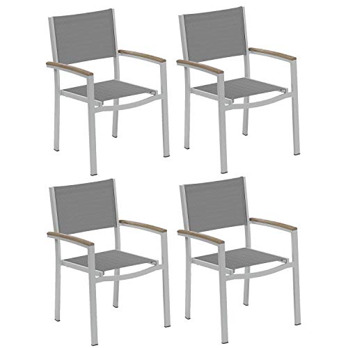 Oxford Garden Travira Aluminum Frame With Vintage Tekwood Armcaps Sling Arm Chair (Set Of 4), Titanium #TOP2