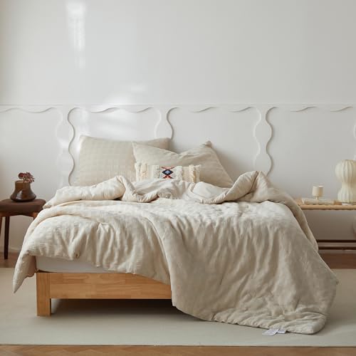 Image of Simple&Opulence 100% Cotton Waffle Weaving Comforter Set-3 Pieces Bedding Set(1 Comforter and 2 Pillowcases), Lightweight Soft Breathable Comforter Bed Sets for All Season(Khaki, King)