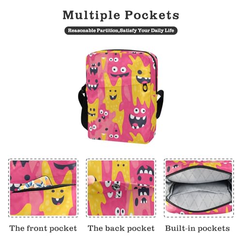 KLL Cartoon Cute Monsters cute messenger bag Vegan Leather cross body bag men Shopping Shoulder Handbag2